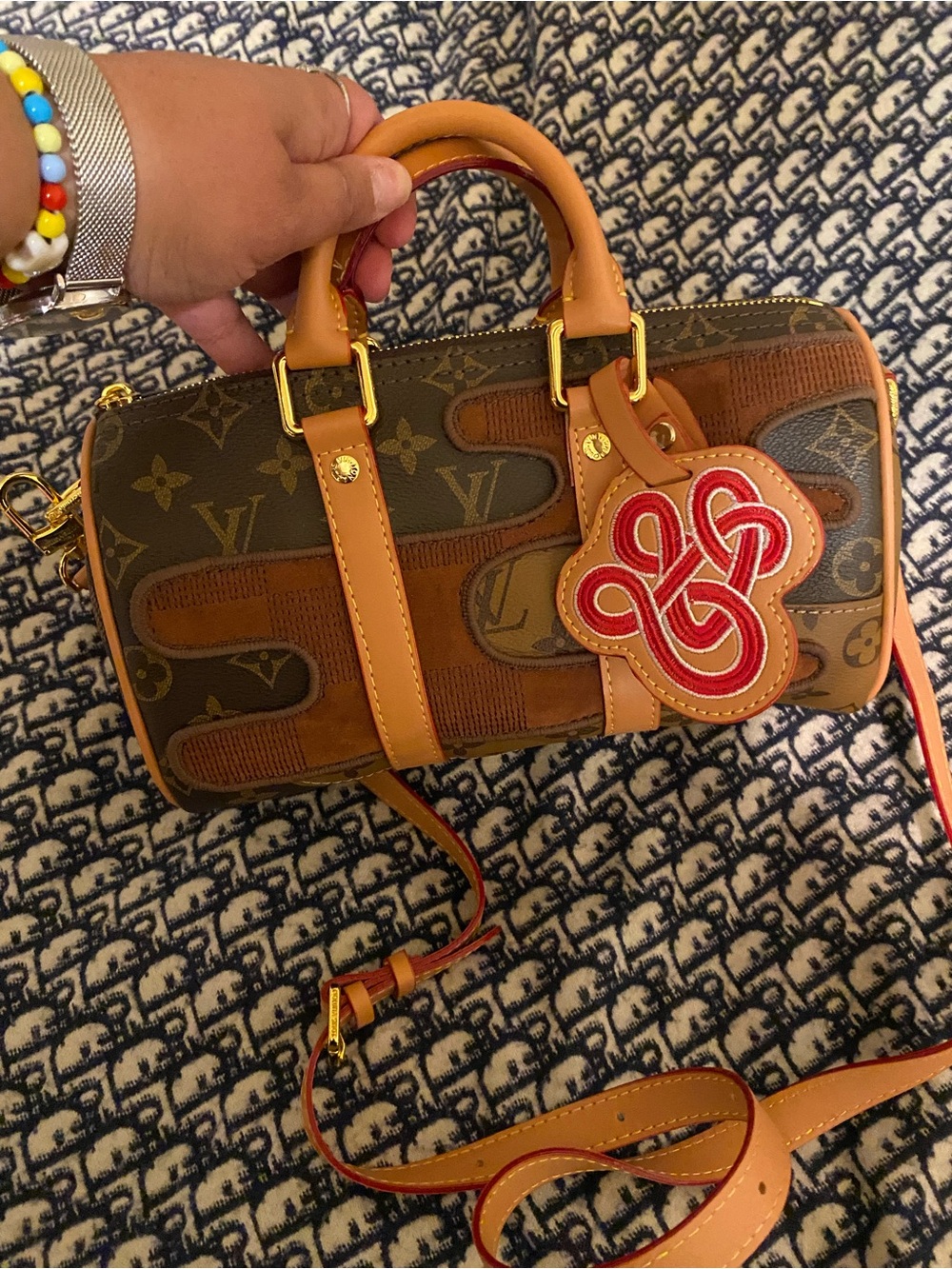 Brown Monogram Barrel Bag with Red Leather Charm
